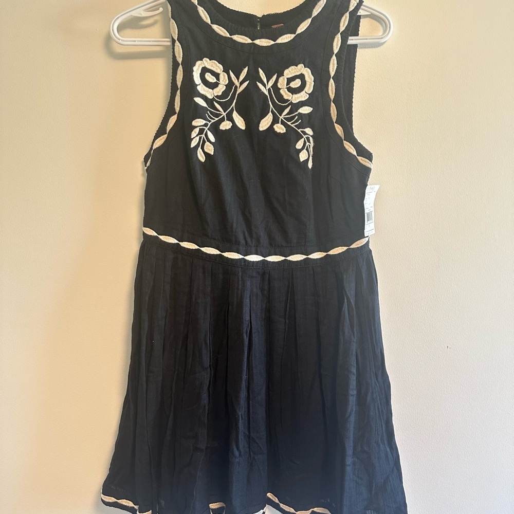 Free People Black Dress with Cream Embroidered Trim